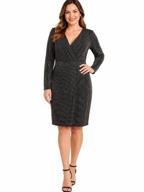 Guess Metallic Stripe Faux Wrap Dress Black Simmer Party Size 10 Event